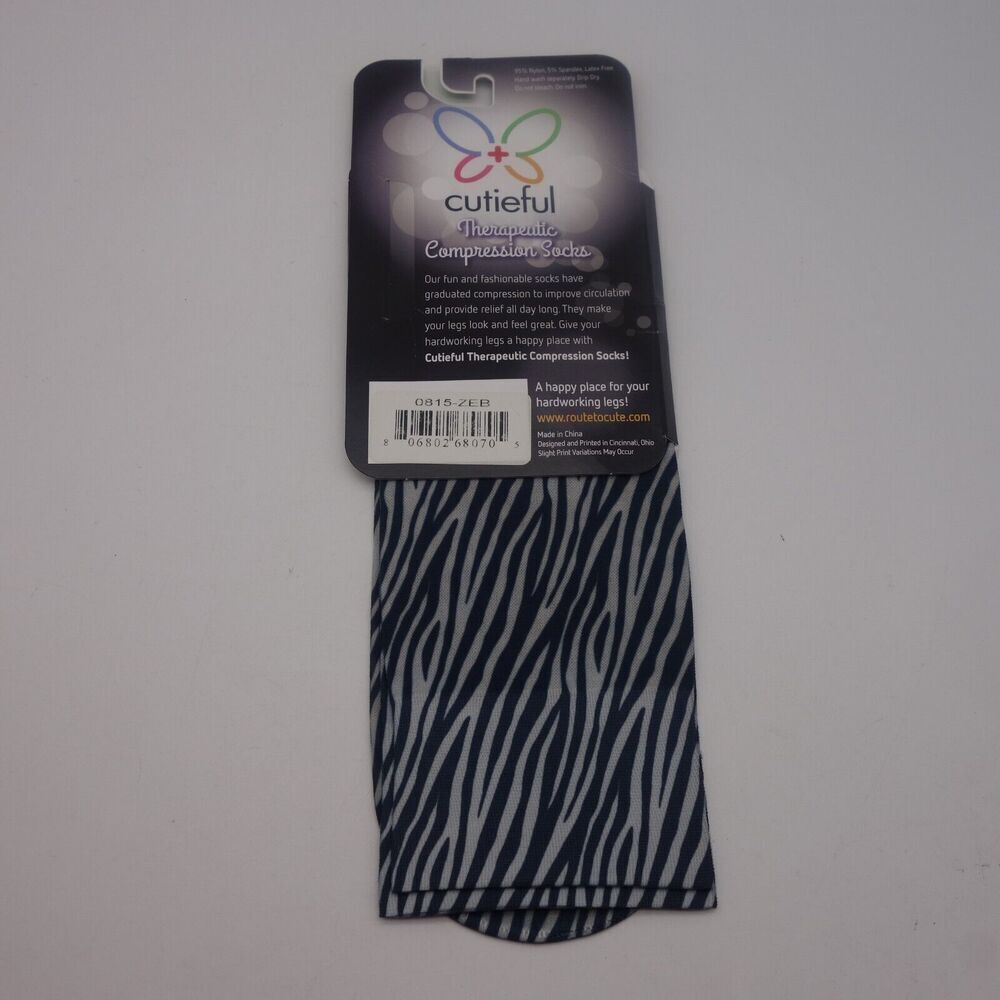 NEW Cutieful Therapeutic Compression Socks Hose Fits Sizes 5-11 Zebra Stripe - Picture 5 of 5